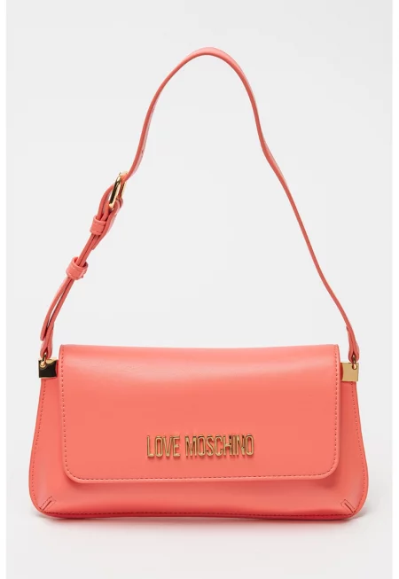 Чанта за рамо от еко кожа с метално лого - Корал