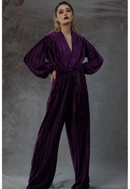 Дълъг гащеризон Zamas с дълбок шпиц - Виолетов