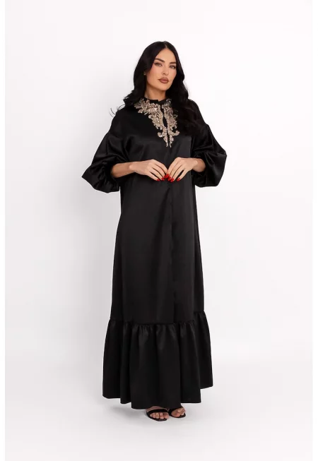 Дълга сатинирана рокля - Черен