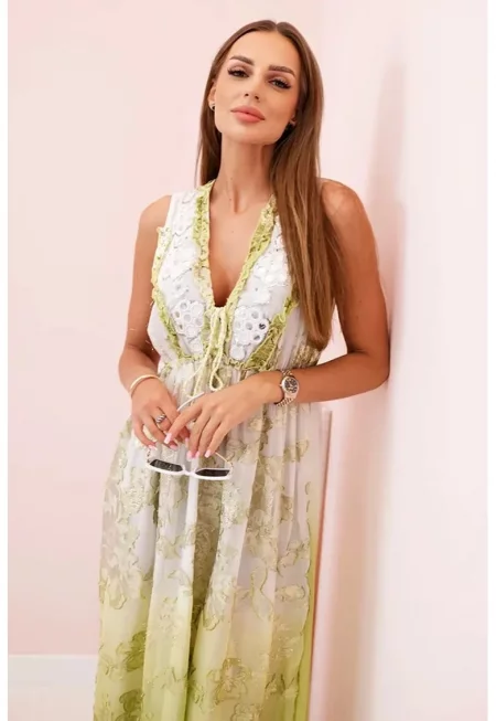 Дълга вискозна рокля с V-образно деколте - Един размер