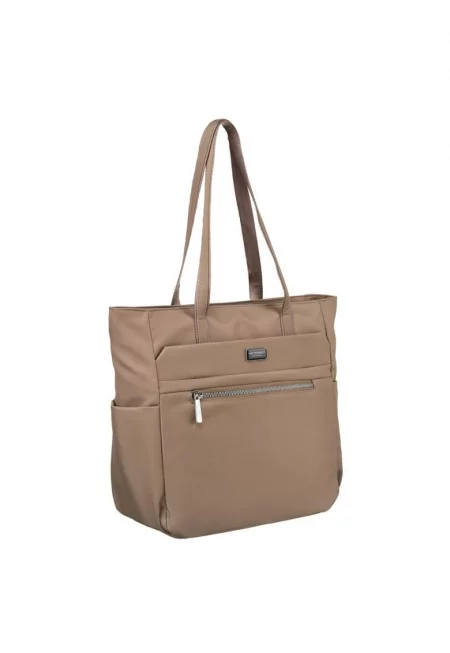 Дамска чанта Tote  бежова - найлон - 32x41x14см - формат А4 - 3 вътрешни джоба