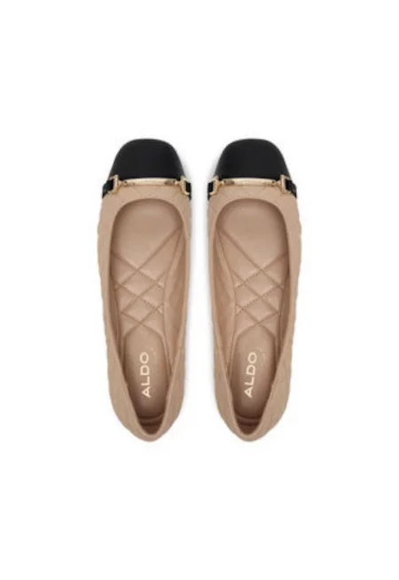 Дамски балетки  естествена кожа - черно/бежово