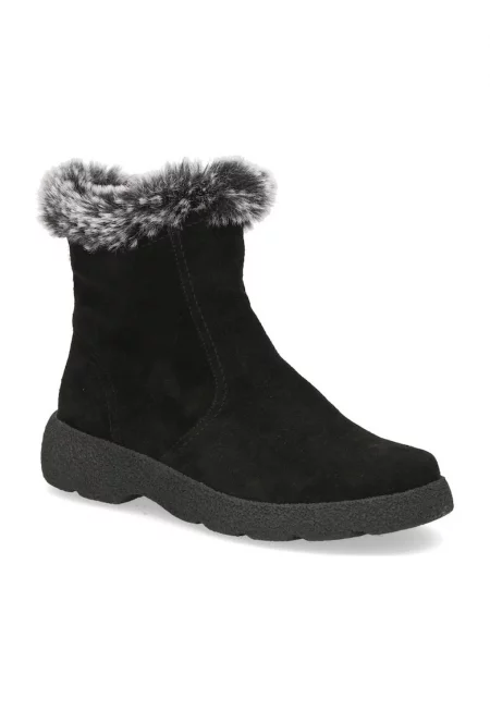 Дамски боти -  естествена кожа/текстил - ежедневни - черни