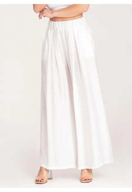 Дамски панталон -  широк - висока талия - бял - вискоза-еластан - Един размер