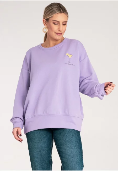 Дамски суитшърт  бродерия - лилав - памук/полиестер - SM
