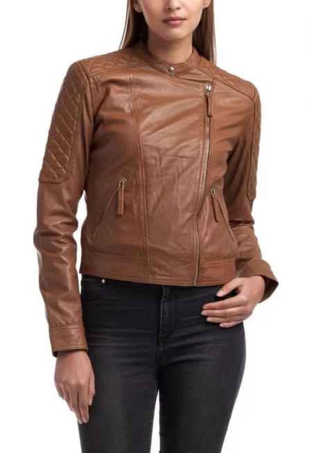 Дамско яке  естествена кожа - кафяво -