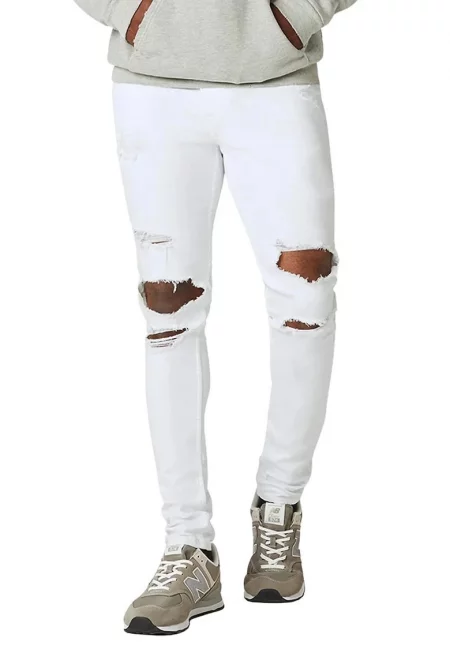 Дънки с леко тесни разкъсвания - Бял