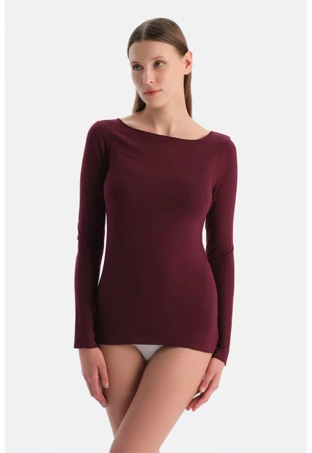 Домашна блуза с модал и кашмир с деколте тип лодка