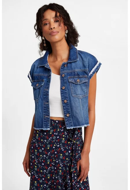 Елек от деним с ресни