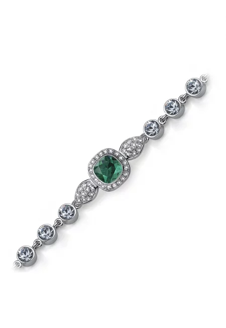 Гривна от неръждаема стомана с циркони - Аква зелено/Сребрист
