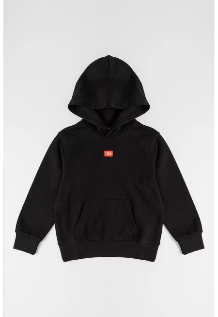 Худи с джоб кенгуру с лого - Черен