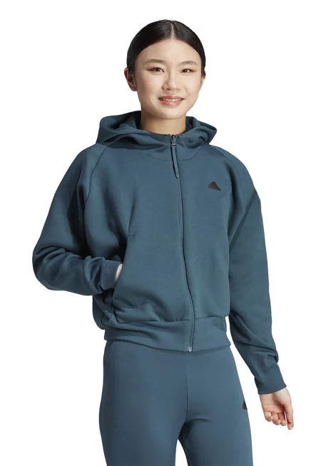 Худи с цип и скосени джобове - Петролно синьо