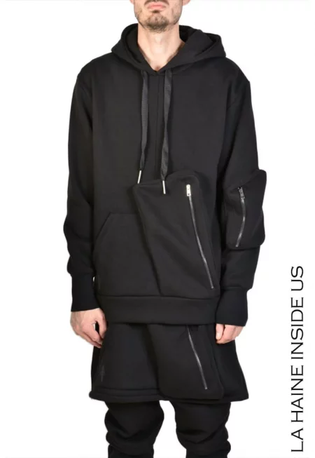 Извънгабаритен суитшърт с големи пришити джобове - Черен