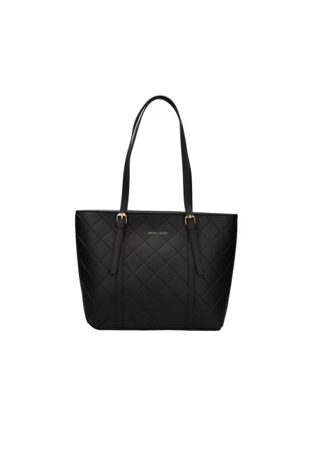 Капитонирана чанта за рамо от еко кожа - Черен