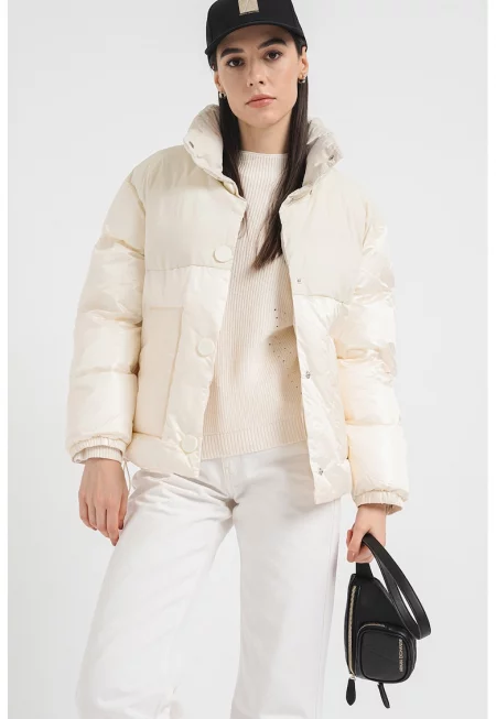 Капитонирано зимно яке тип пухенка - Мръснобял