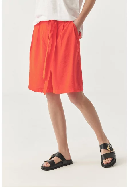 Къс панталон с широк крачол и връзка - Корал