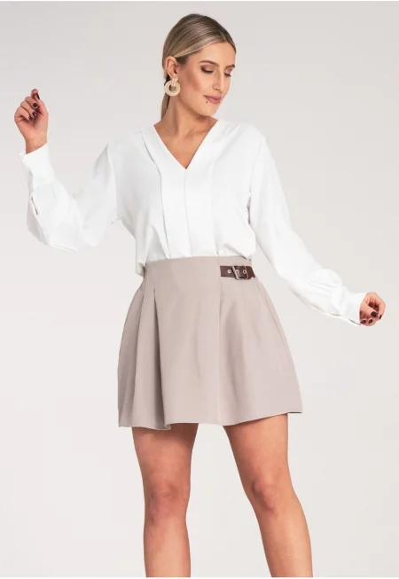 Къса пола  елегантна - бежова - полиестер - SM