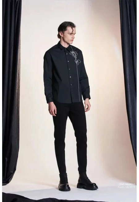 Класическа риза с флорален принт - Черен