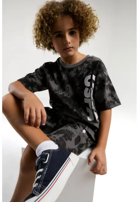 Комплект с принт - 2 части - Tъмносив