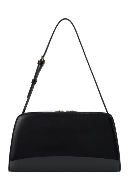 Кожена чанта през рамо с отделяща се презрамка - Черен