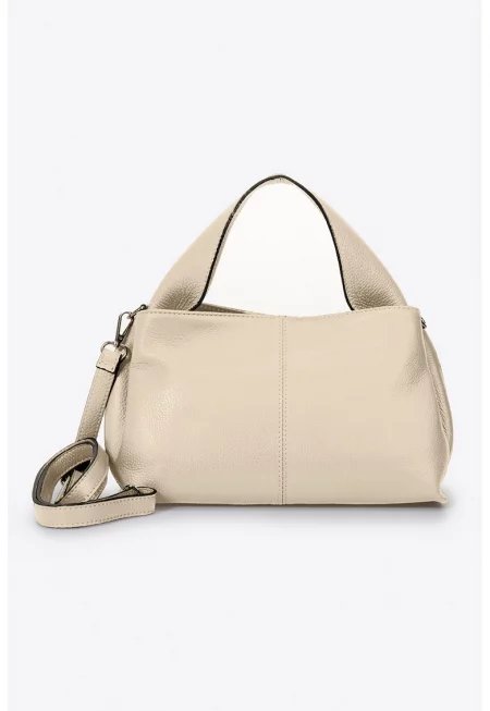 Кожена чанта с отделяща се презрамка - Бежов