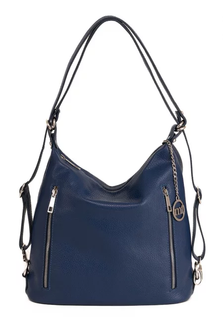 Кожена чанта с релеф - Тъмносин