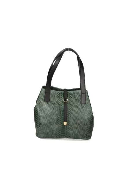 Кожена чанта с шагрен - Тъмнозелен