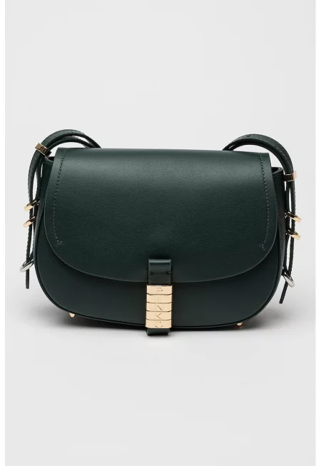 Кожена чанта за рамо Saddle Mini с капаче - Тъмнозелен