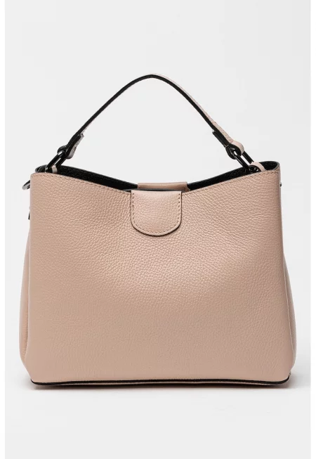 Кожена ръчна чанта с отделяща се презрамка - Прашно розово