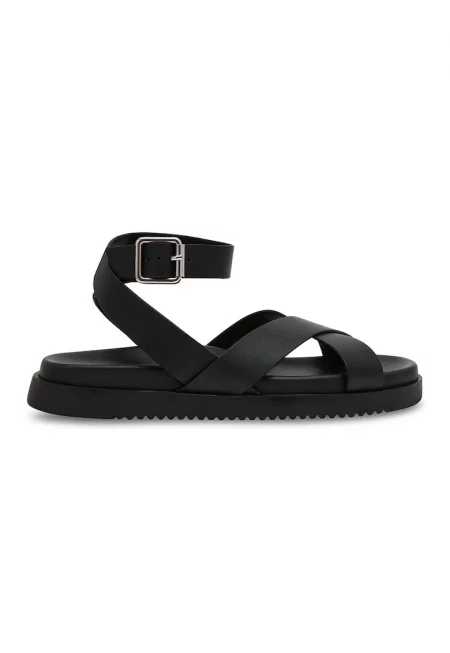 Кожени равни сандали - Черен