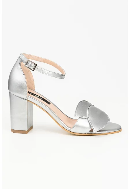 Кожени сандали с масивен ток - Сребрист