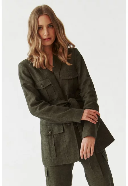 Ленено сако с колан - Каки