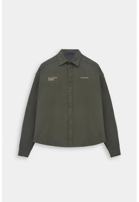Мъжка риза  хаки зелена памук regular fit