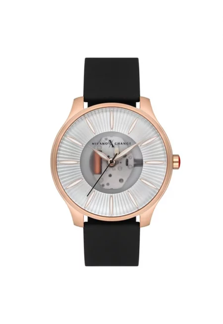 Мъжки часовник  MEX3175 - 43мм корпус - златист цвят - черна каишка - кварцов механизъм - водоустойчивост 3 ATM