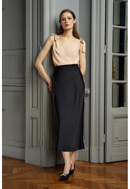 Миди пола с висока талия - Черен