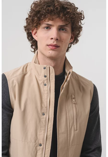 Памучен елек с цип - Камел