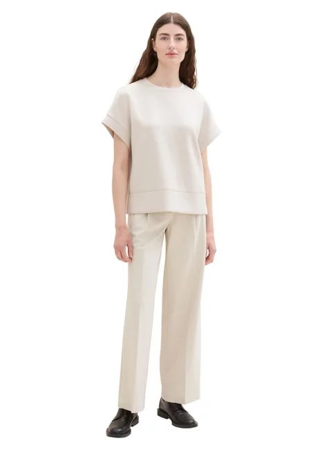 Панталон с широк крачол с басти - Светло бежово