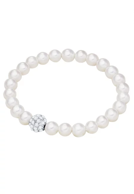 Перлена гривна с кристали - Бял