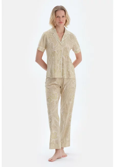 Пижама с модал с графика - Бледожълт/Мръснобял