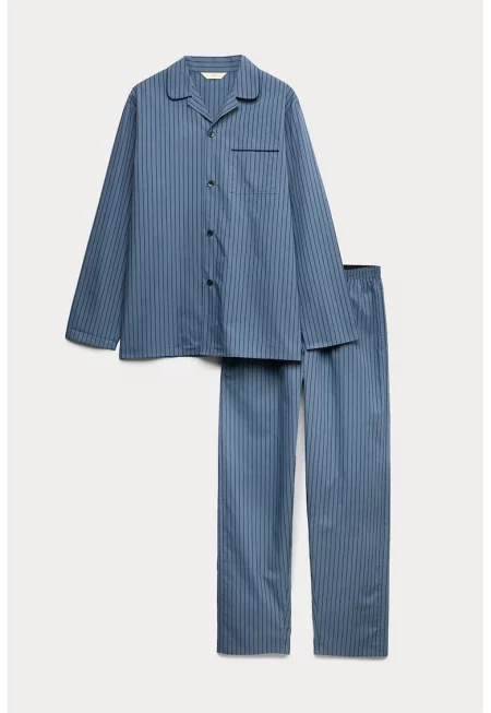 Пижама с райе и копчета - Прашно синьо