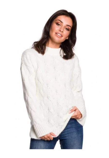 Плетен пуловер с дълъг ръкав - Памук/Акрил/Полиестер - Мръсно бял