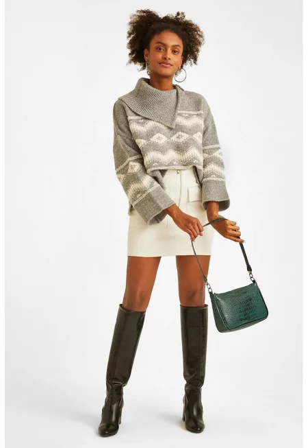 Пола с цип и джобове с капаче - Слонова кост