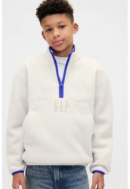 Поларен пуловер с къс цип - Светло сив -