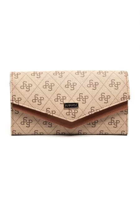 Портфейл от от еко кожа с шарка - Карамел/Светло бежово