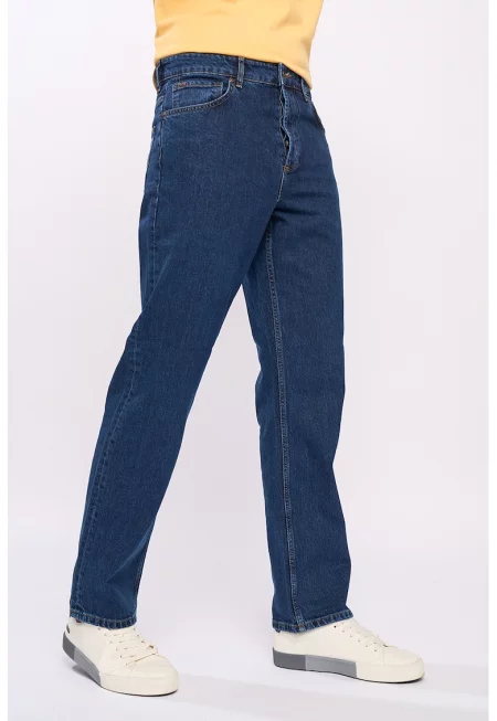 Прави дънки със средна талия - Тъмносин