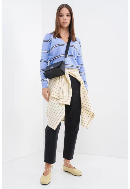 Пуловер от органичен памук с шпиц - Бял/Лавандула/Антрацитно сиво