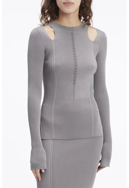 Пуловер с отвори - Tъмносив