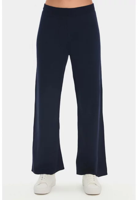 Раиран пуловер и плетен панталон - Тъмносин