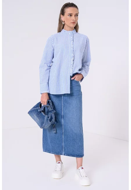 Раирана риза от органичен памук - Бял/Лавандула