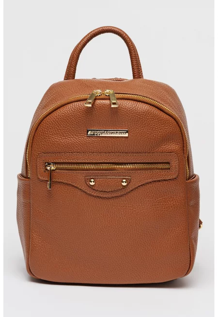 Раница от кожа с лого - Канелено кафяво